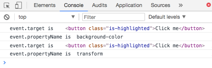 An image that shows two sets of logs—one for background-color and one for transform