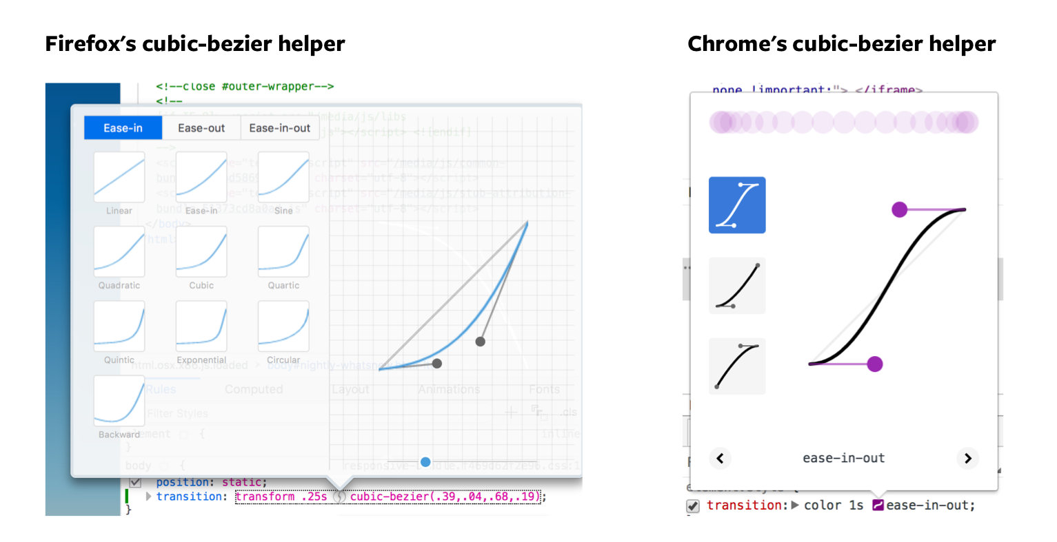 Screenshots of the cubic bezier tool in Chrome and Firefox