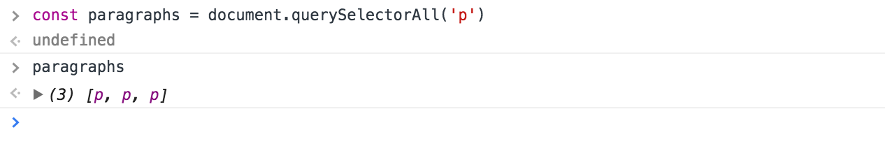 Selecting three paragraphs at once with `querySelectorAll`