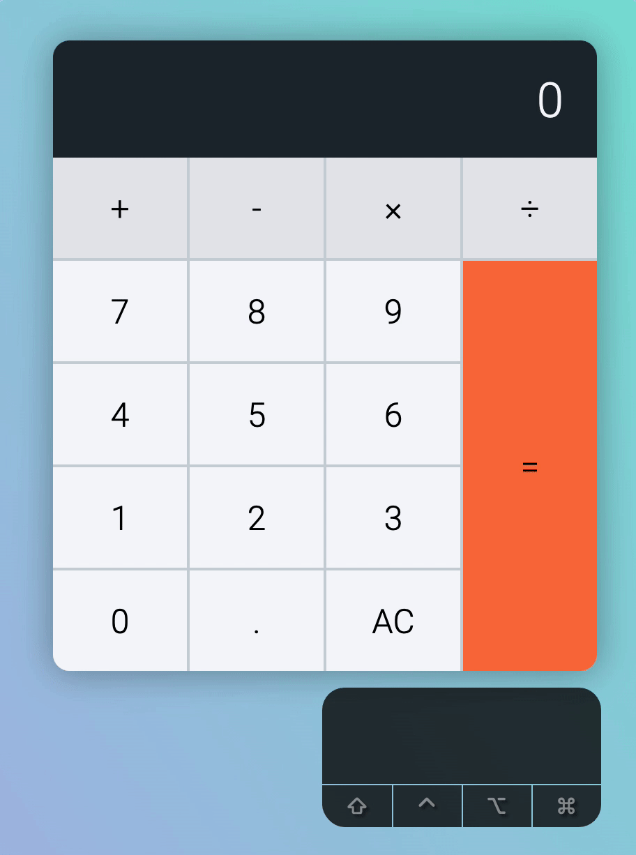 Calculator works with number keys.