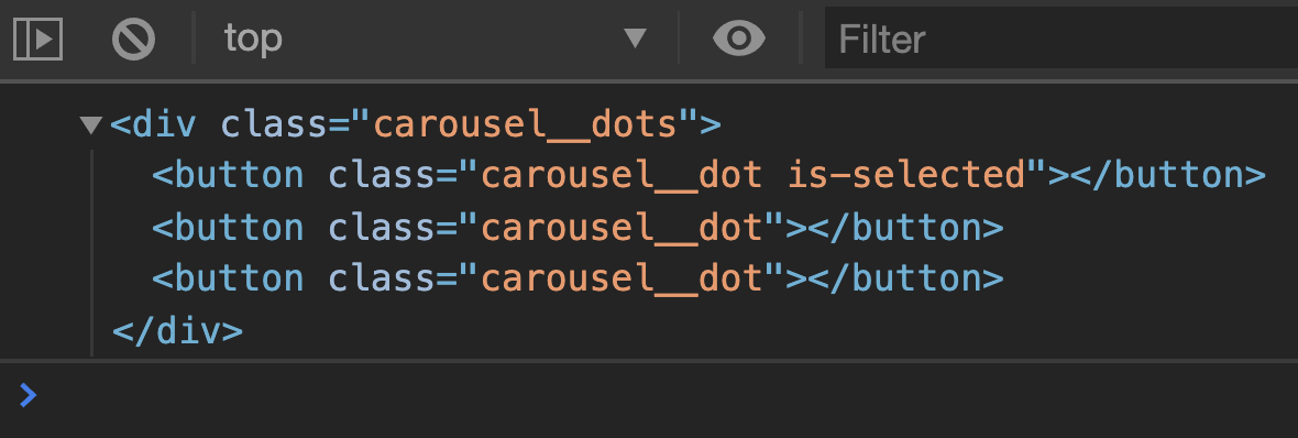 Created HTML. First dot contains is-selected class.