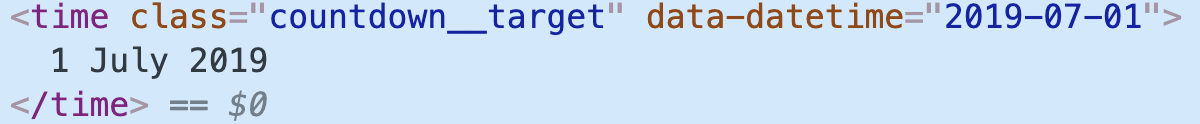 Setting the countdown target's datetime attribute.