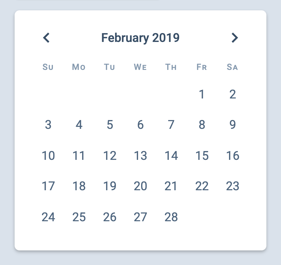 February 2019 calendar completed