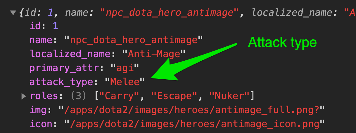 The first hero is called Anti-Mage and has an attack type of 'Melee'.