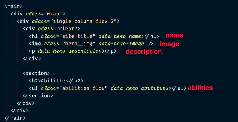 Data attributes in the hero.html file