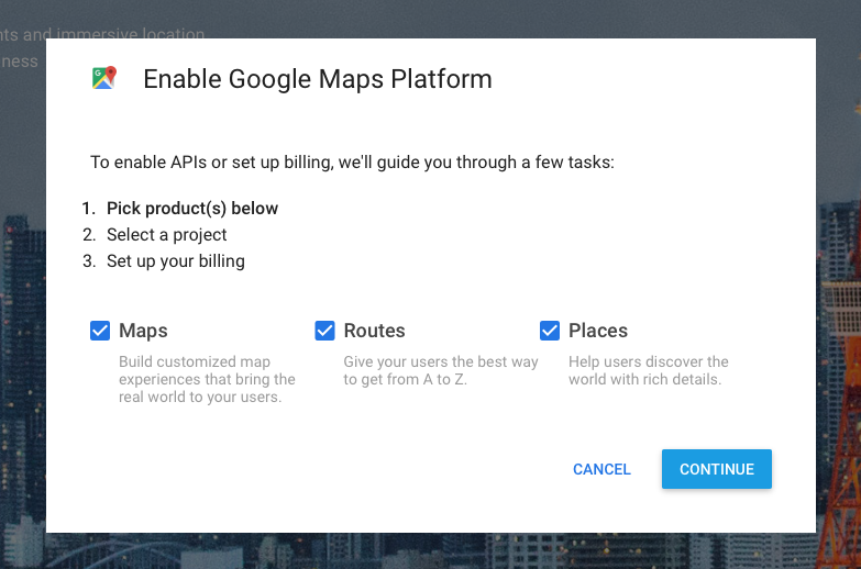 Maps, Routes, and Places are checked