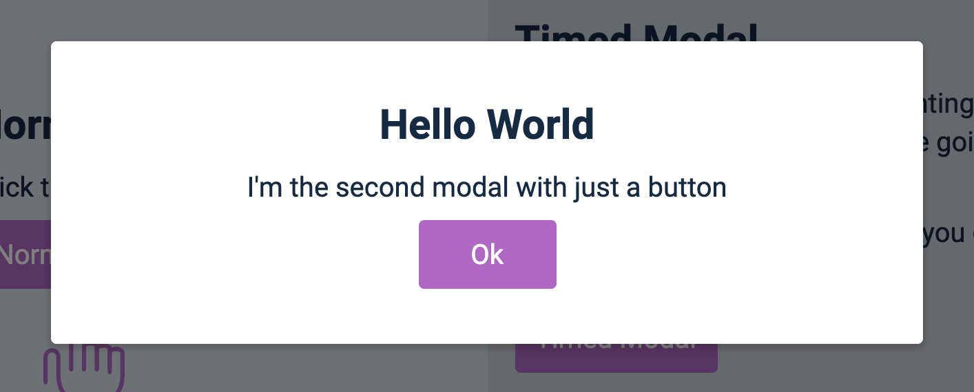 Timed modal contains ok button