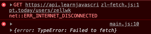 Fetch error message without internet connection