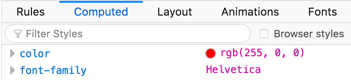 Firefox dev tools computed tab