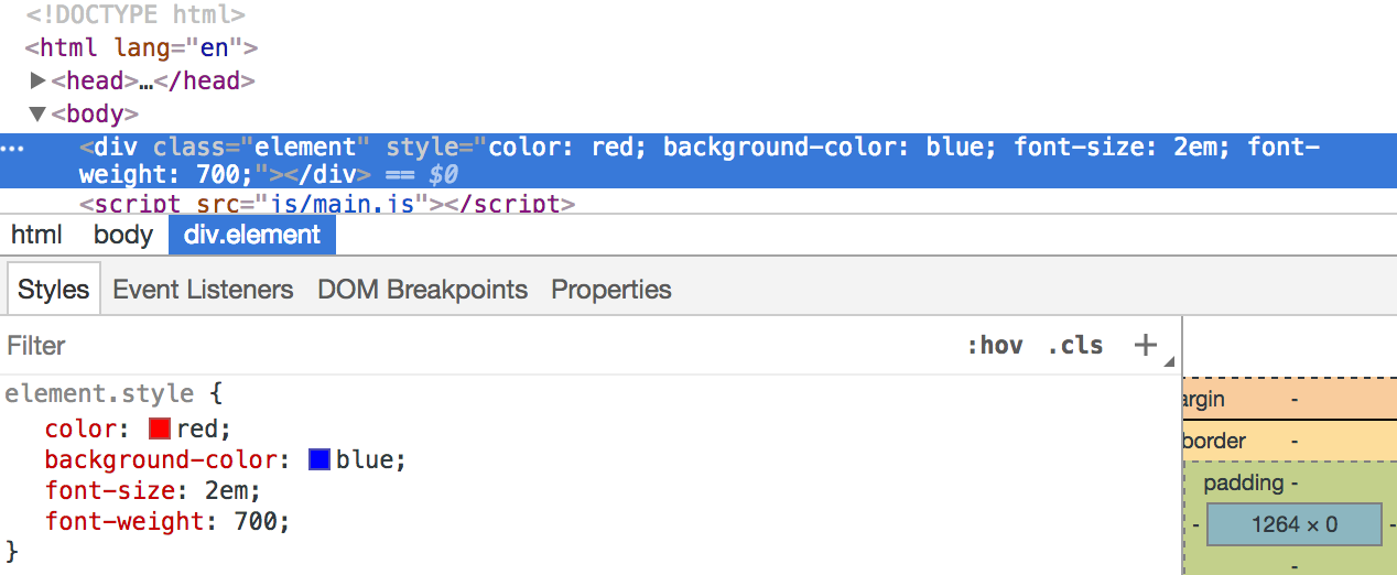 Inline styles changed with `Element.style.cssProperty`