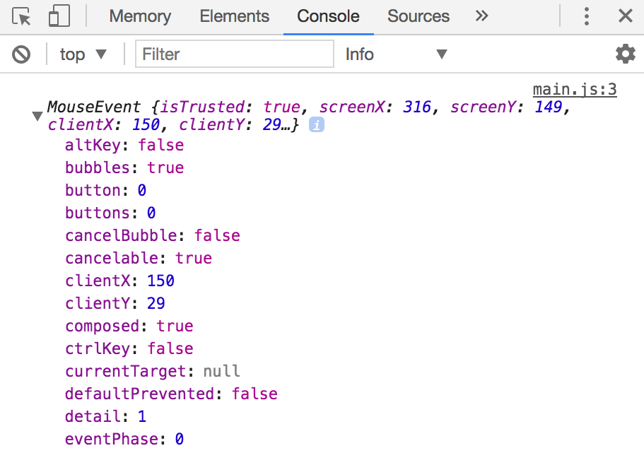 Properties in an event object