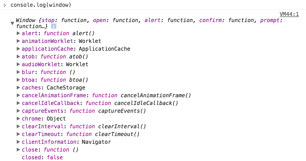 A list of methods exposed through the Window Object