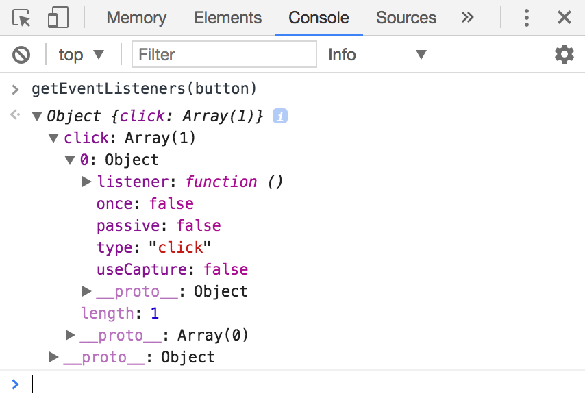 getEventListeners tells you the number of listeners attached to an Element.