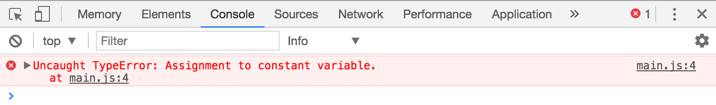 Assigning a variable declared with const results in an error