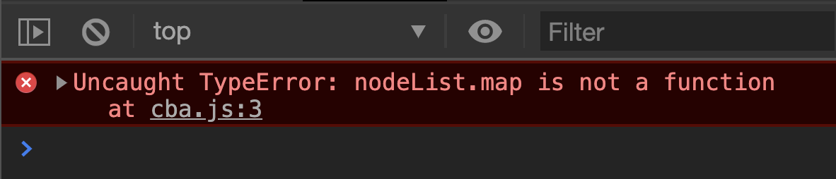 Cannot map thorugh a NodeList because NodeList don't have the `map` method.