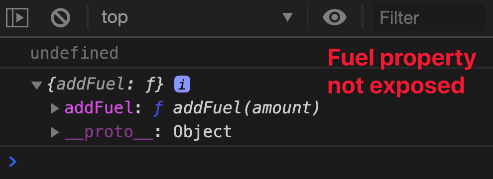 Logs car instance. Fuel property not exposed.