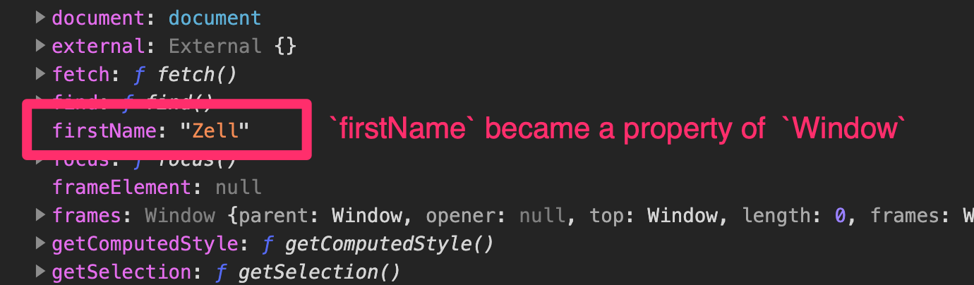 Firstname became a property of Window.